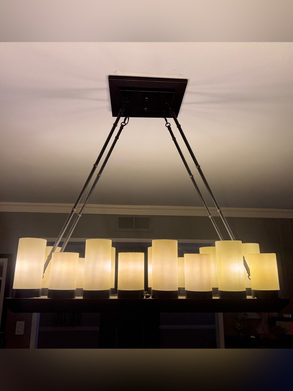 Multi-Light Rectangle Chandelier with creme glass shades